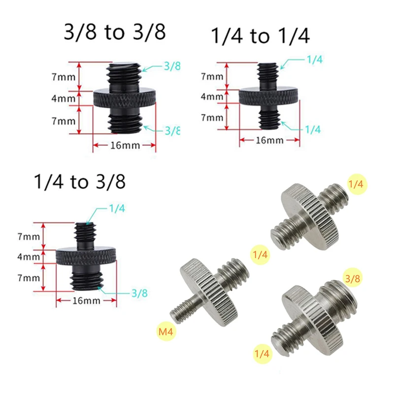 Camera Accessories 1/4 to 1/4  1/4 to 3/8  3/8 to 3/8 Threaded Metal Screw Adapter For Camera Tripod Stand DSLR SLR Accessories