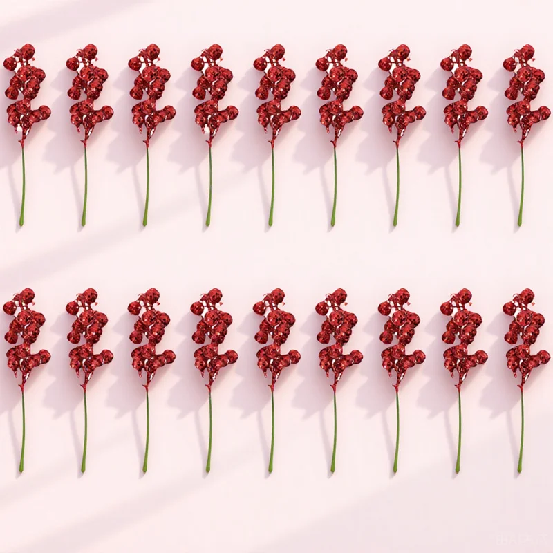 

24pcs Shiny Fake Berries Branches Artificial Flower Ornaments Home Decoration Xmas Party Decorative Props Simulation Berries