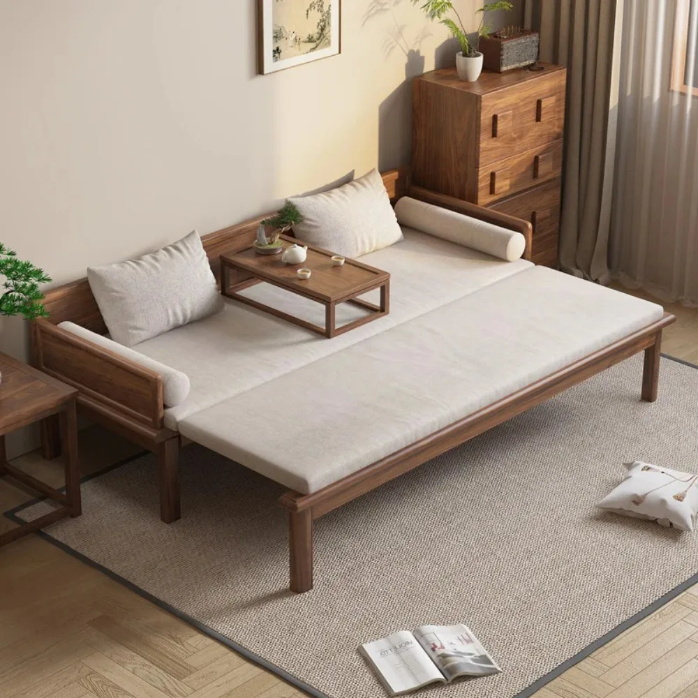 South American Walnut Dual-Purpose Sofa Bed Push-Pull Retractable Arhat Design with Song Dynasty Aesthetics