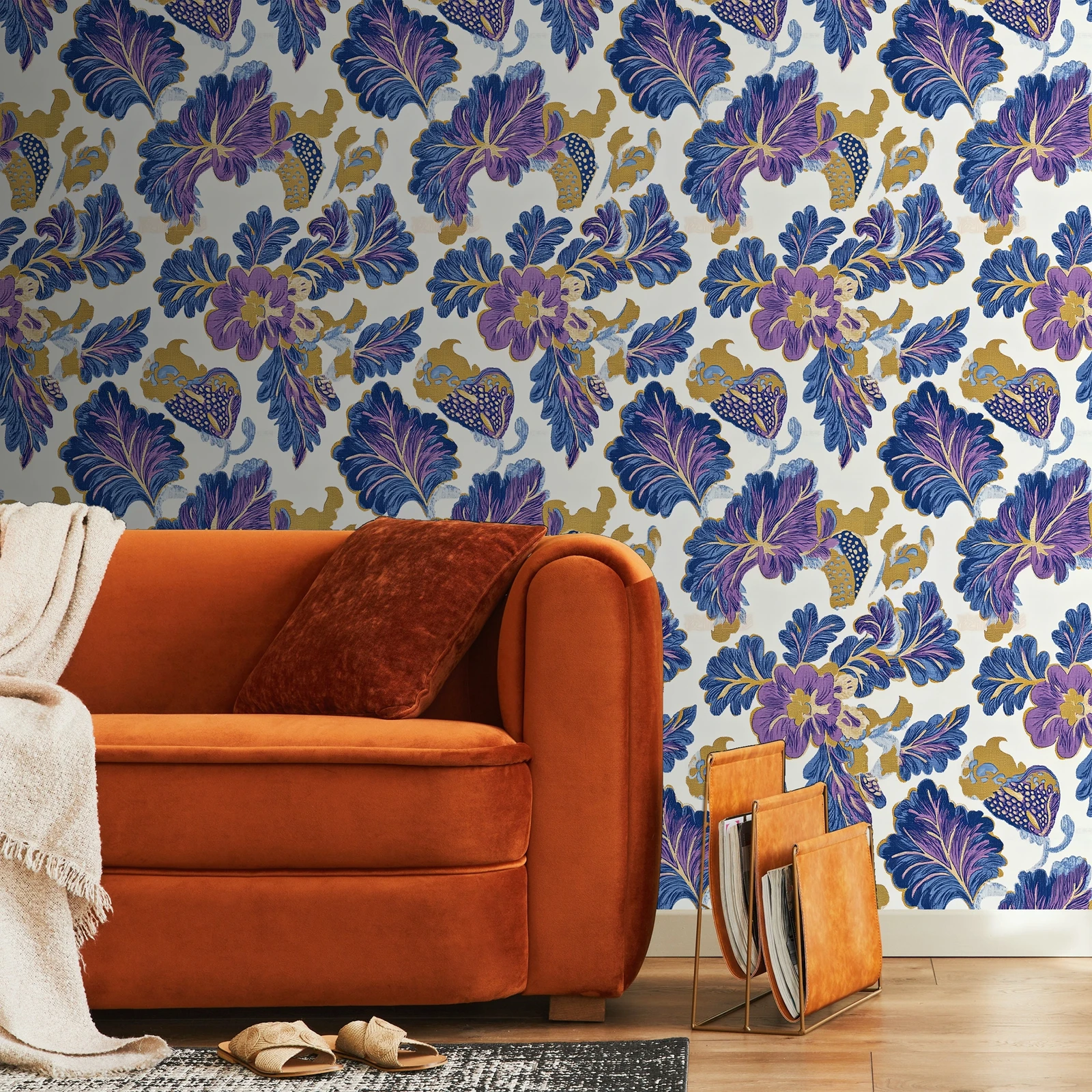 

Роскошные обои для гостиной, сине-фиолетовые обои с цветочным рисунком для стен в рулонах, предметы для украшения стен, элегантный домашний декор, 50*300