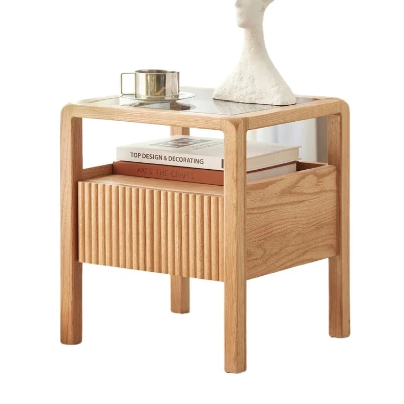 Comodino in vetro per mobili da camera da letto nordici in legno massello