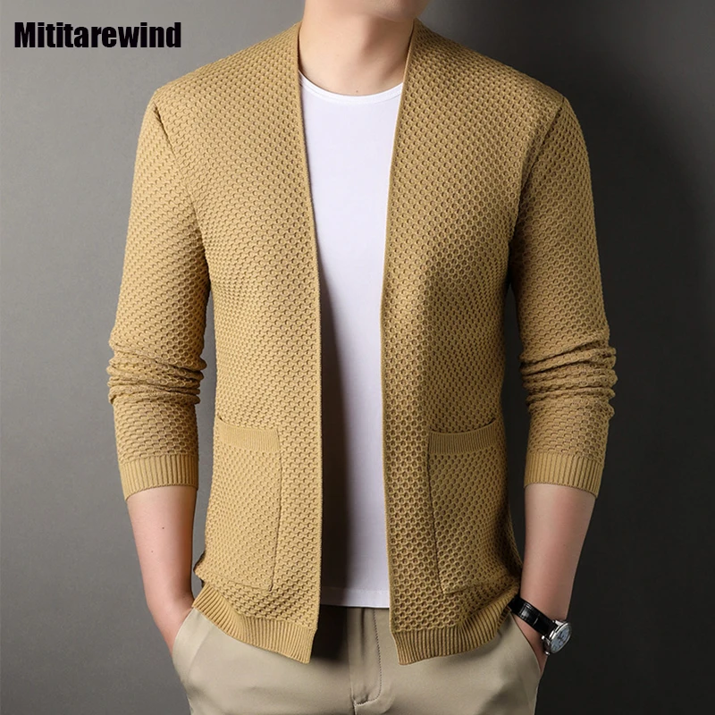 

Spring Autumn Brand Men Sweater Office Casual Cardigans Men Youth Slim Thin Solid Knitted Sweater with Pockets Fashion Versatile