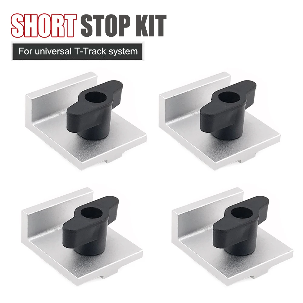 For T-Track Woodworking Sanding and Routing 4 Pcs Silver Short Stop Kit with Knobs T Track Stop Block