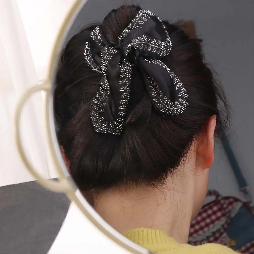 Sparkling Wheat Ear Shark Clip Bow Multi-hair Capacity Hair Grip Clip Large Size Premium Rhinestone Hair Clip Evening