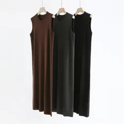 Round neck sleeveless knitted dress with women's wool long dress