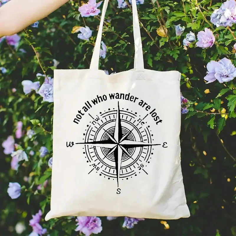 

Geometric Design Patterns Shoulder Bag Compass Print Canvas Bag Adventure Theme Tote Bag Reusable Outdoor Daily Casual Bag
