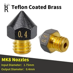 3D Printer Parts MK8 Nozzle Brass Teflon Coated 0.4mm For 1.75MM Supplies CR10 CR10S Ender-3 3D Printer Extruder Head Nozzle MK8