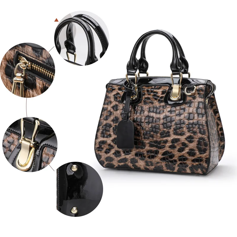 Aidrani  Genuine leather women\'s handbag, large capacity leopard print bag,Cowhide material