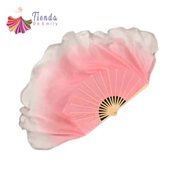 Magic Pink Half Circle Double Fan Veils 100% Silk Women Folk Dance Veil Pair(1L+1R) Two Layers Light Silk Dance Veil Hand Dye