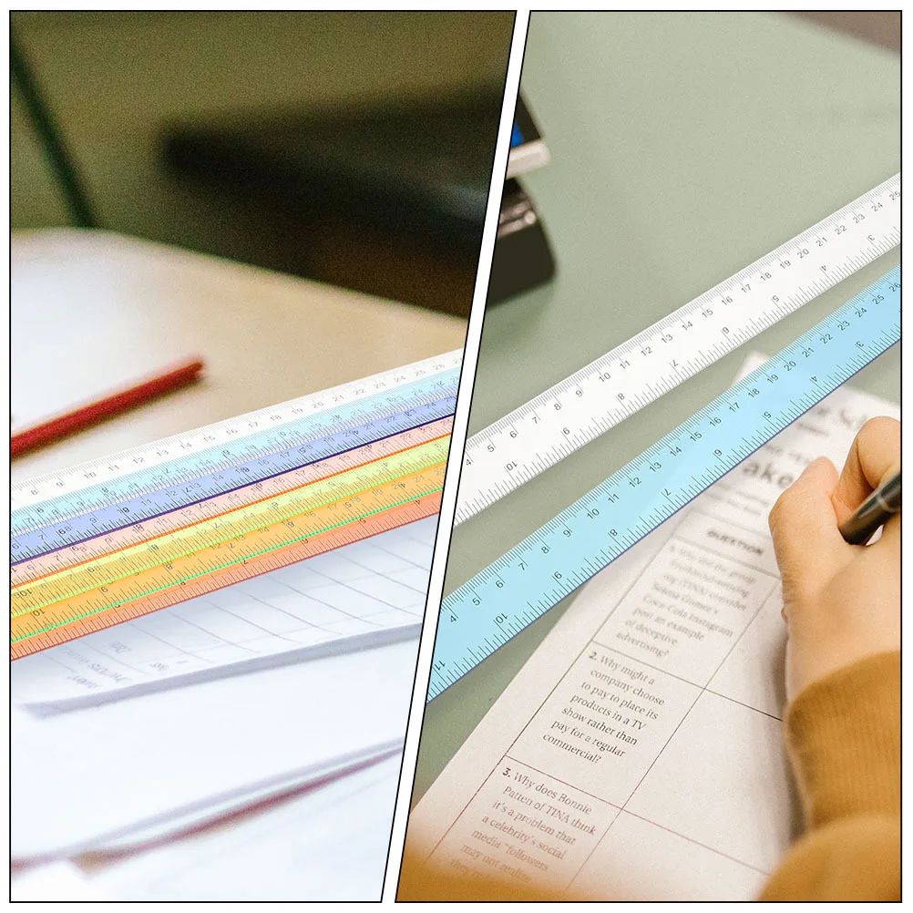 10Pcs Colorful Rulers Multi-Function Measuring Rulers for Students Teachers Portable Lightweight Clear Scale Engraved