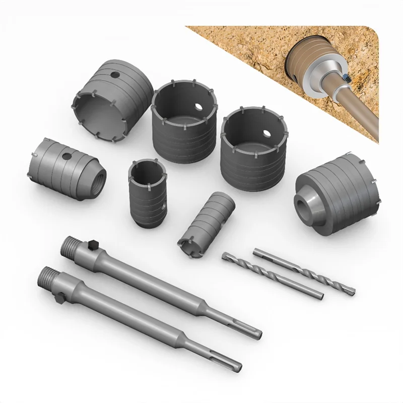 AB47-SDS Plus Martelli da parete Set di punte da trapano per sega a tazza Set di utensili da taglio con albero rotondo Apri foro per pietra di cemento e cemento