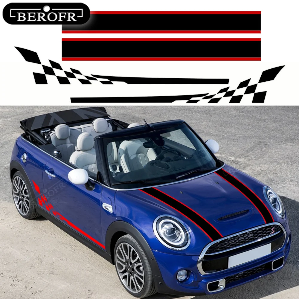 Car Styling Racing Lattice Door Side Checkered Stripes DIY Skirt Body Hood Decal Sticker For MINI Cooper R50 R52 R53 R56 F56 R60