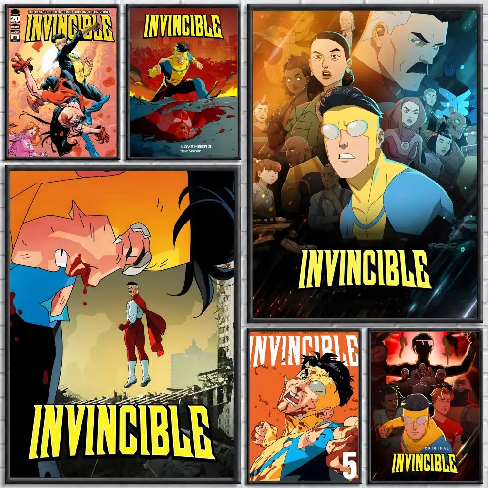 Affiche murale autocollante imperméable HD, décoration de chambre à coucher et de Bar, affiche Anime Invincible