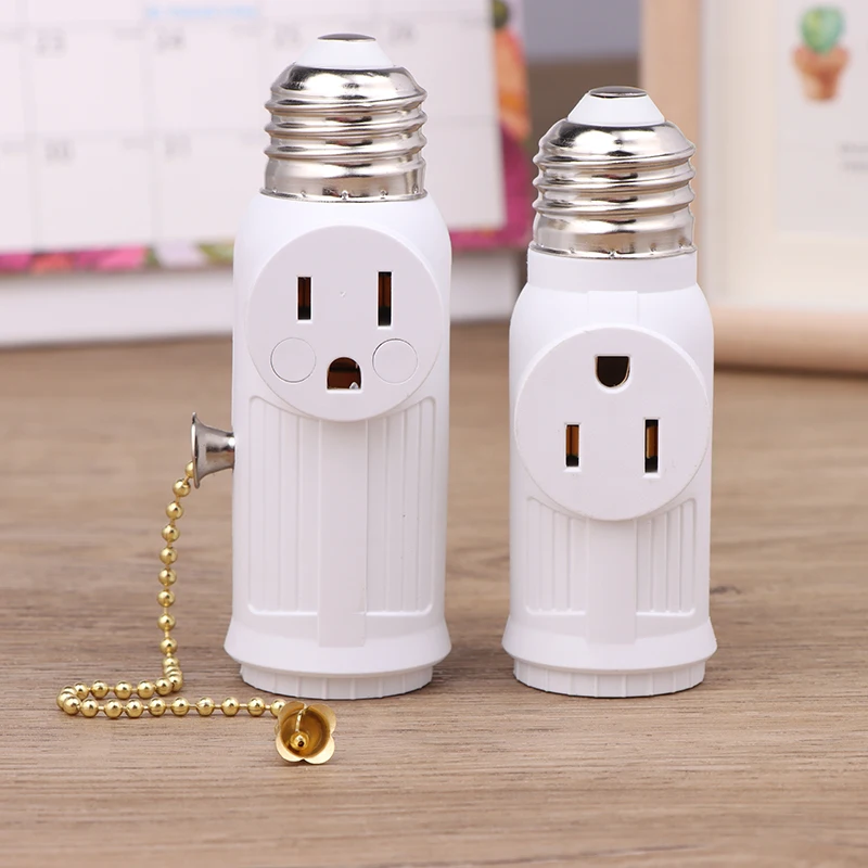 White Black US Power Plug To E26 to US Bulb Adapter Lamp Holder Base Socket Light Pull Chain Switch America Conversion