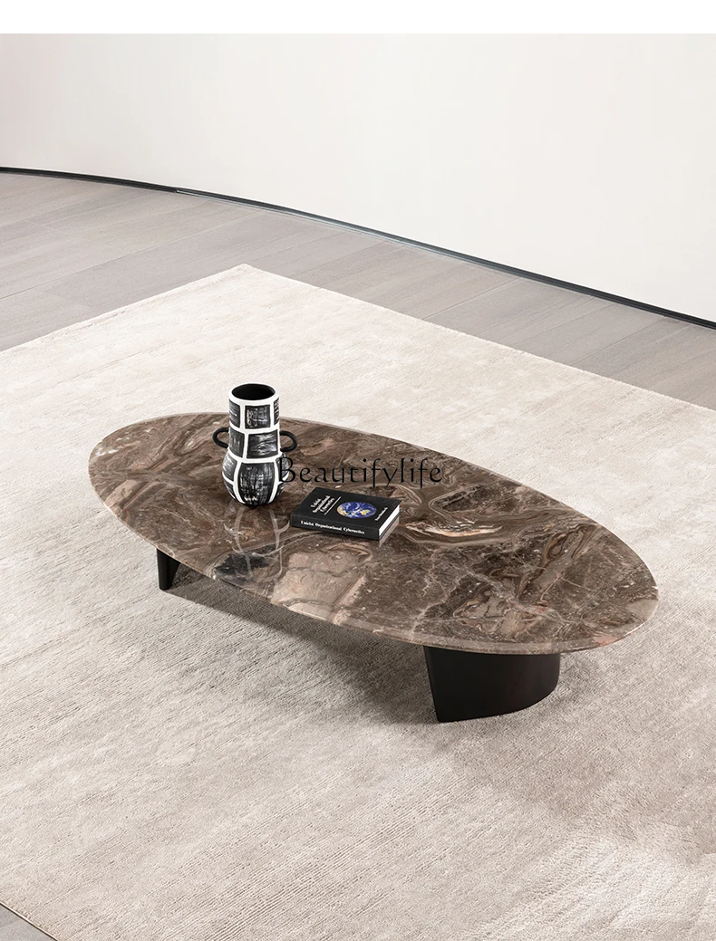 

02, итальянский современный простой журнальный столик из натурального мрамора для гостиной, бытовой овальный чайный столик высокого класса