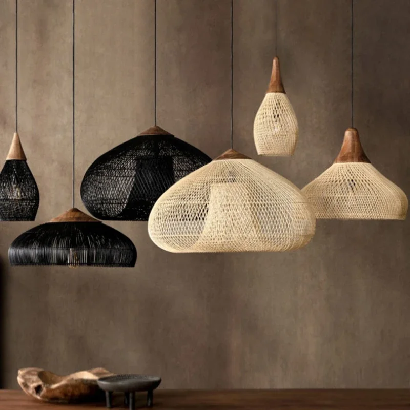 Estilo chinês moderno modesto lâmpadas de teto artesanal rattan lustre cozinha sala de jantar mesa led luz pingente loft casa-appli