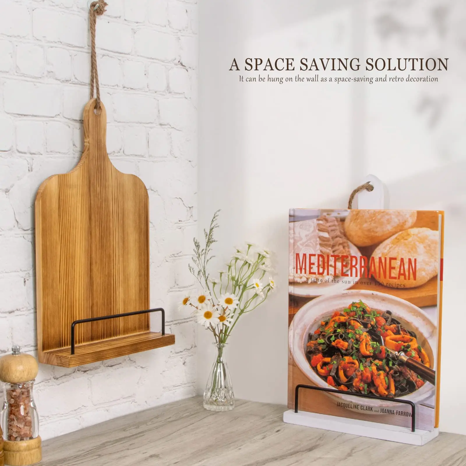 Cookbook Stand for Kitchen Counter Adjustable - iPad Tablet Recipe Book Holder Rustic Wood Style