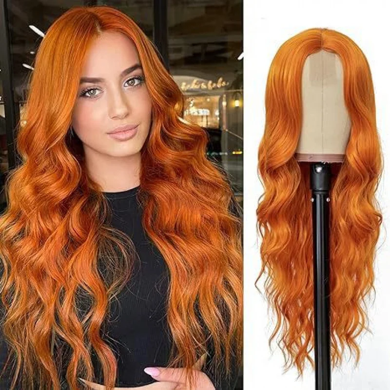 

European and American Style Women's Front Lace Wig Middle Part Small Lace Gradient Long Curly Hair Synthetic Wig