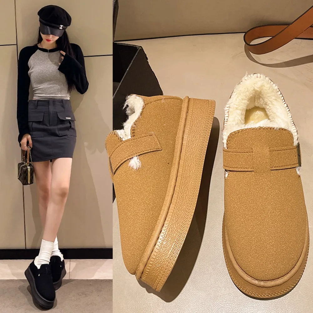 Snow Boots Women Fur Flats Platform Ankle Shoes 2024 Winter New Warm Short Plush Boots Walking Cozy Female Casual Zapatillas