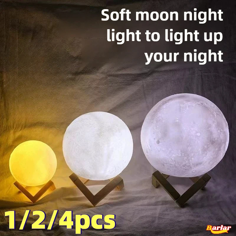 Moon Color Lamp 1/2/4PCS LED Night Light Battery Powered with Stand Starry Lamp Bedroom Decor Night Lights Kids Gift Moon Lamp