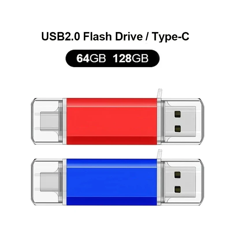 Unidade Flash USB de Alta Velocidade, Pendrive Tipo C, OTG, Novo, 2 em 1, 64GB, 128GB, 2 em 1