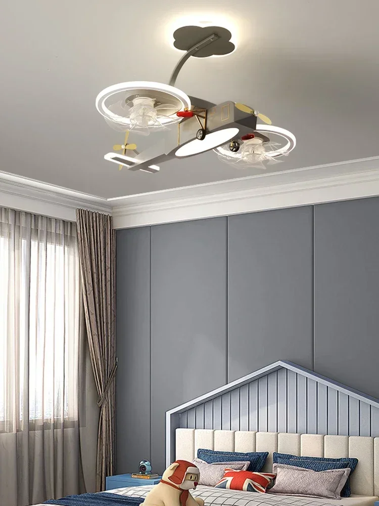 Personalità della stanza dei bambini modello di aeroplano creativo lampada ventilatore da soffitto Lampadario ventilatore da soffitto camera da letto nordico per ragazzo 220V