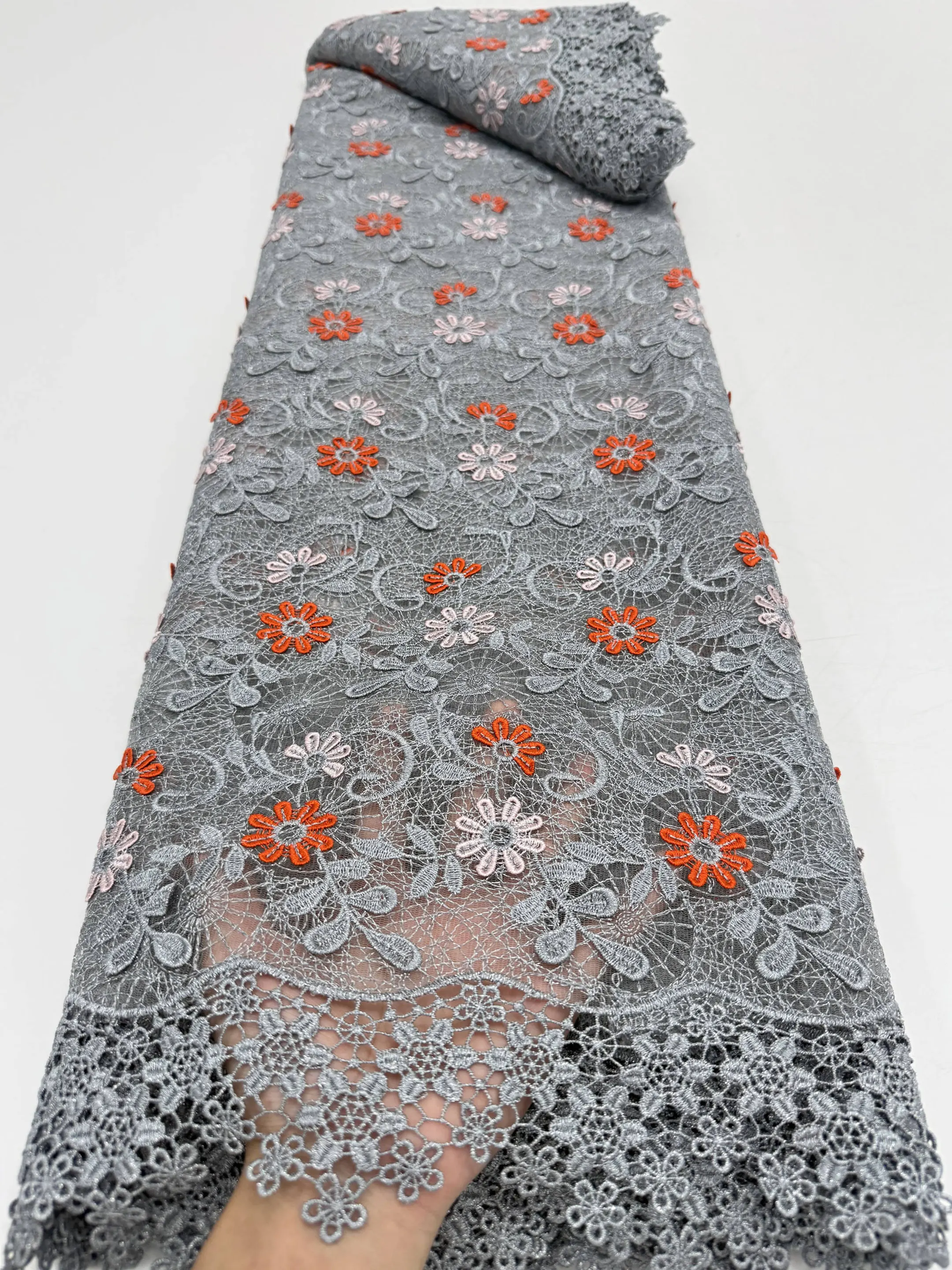 

Grey Luxury African Groom 3D Guipure Lace Fabric 2026 High Quality Lace Bridal Dress Lace Fabric Nigerian Sequins 5 Yards M390-1