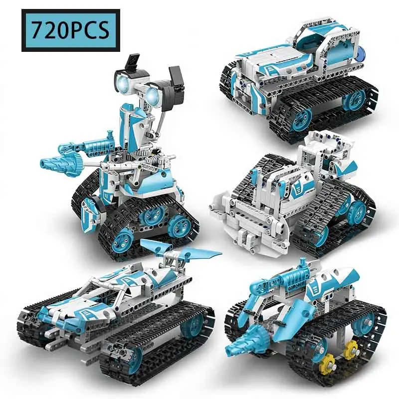 

MOC 720PCS 5 in 1 Creative Electric RC Robot Car Model Off-road Vehicle Building Blocks Children's Puzzle Toys Birthday Gift