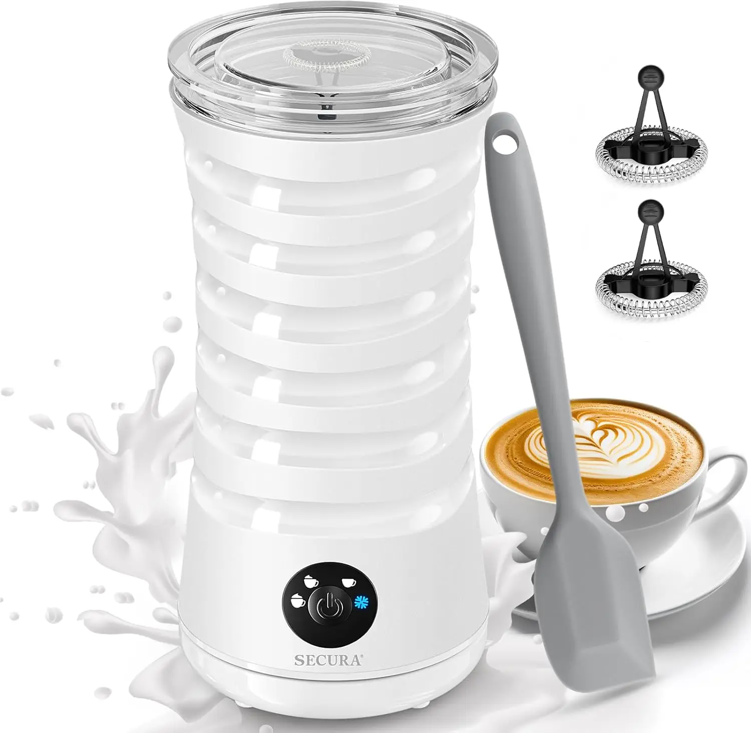 

Electric Milk Frother 4-in-1 Hot Cold Foam Maker 240ml Silent Automatic Milk Steamer with Silicone Spatula