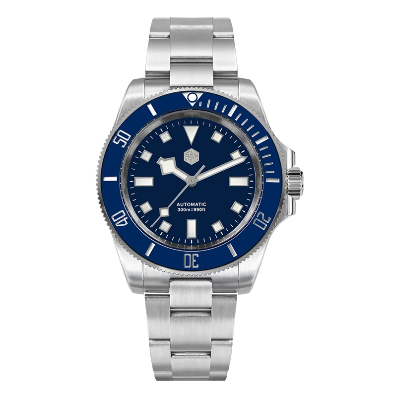 

San Martin Men Automatic Watch 40MM Luxury Mechanical Wristwatch Diver 300M Waterproof BGW-9 Blue Luminous Adjustable Clasp NH35