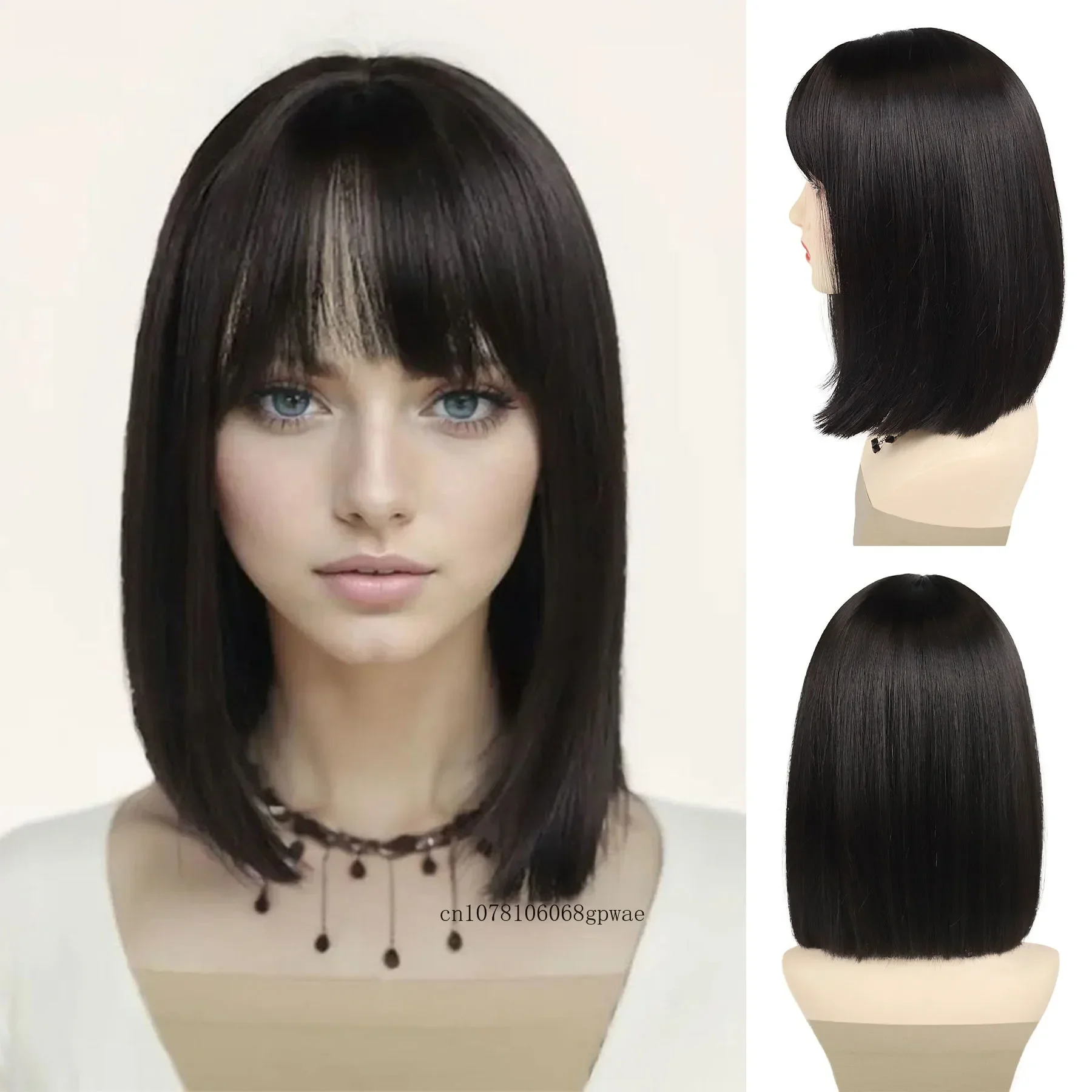 Black Movie Costume Wigs Synthetic Short Bob Cut Wig with Bangs for Women Girls Daily Halloween Cosplay Heat Resistant Anime Wig