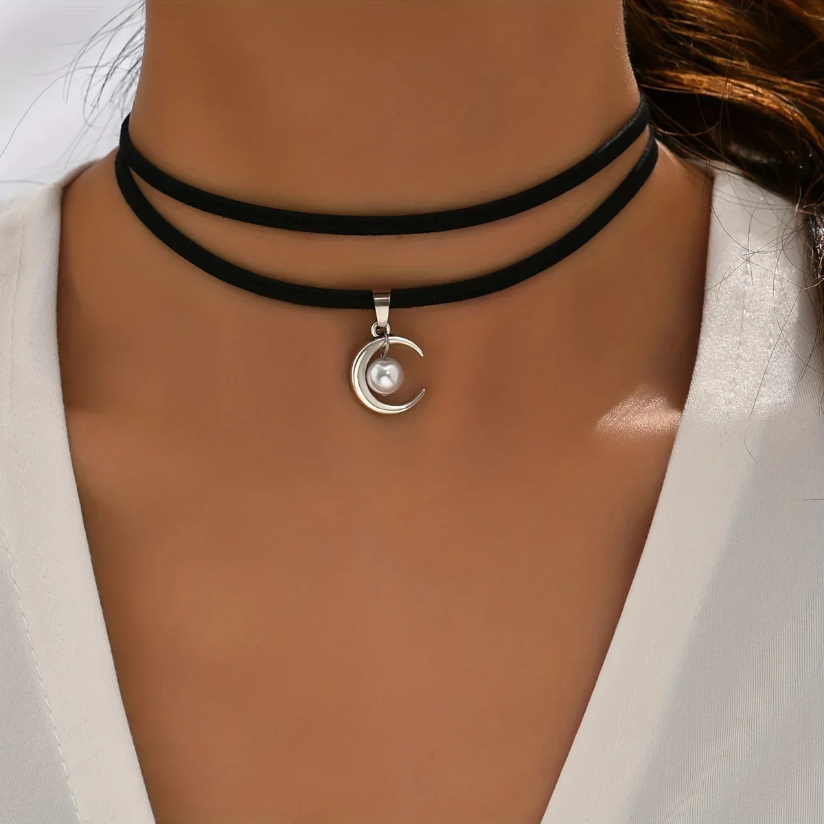 Luxurious1pc Elegant Double Layer Moon Ball Pendant Choker Necklace,Exquisite Halloween Christmas Party Commemorative Gift Beaut