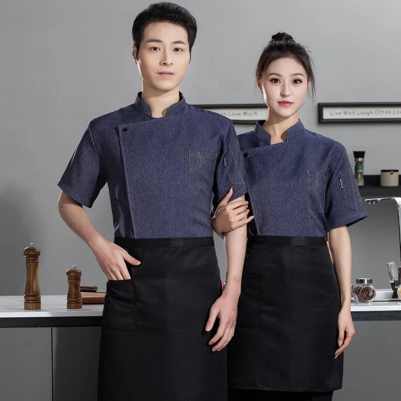 Uniforme de trabajo de cocina para restaurante de Hotel, chaqueta de Chef de manga corta, panadería, pastelería, ropa de cocina para empleados, verano