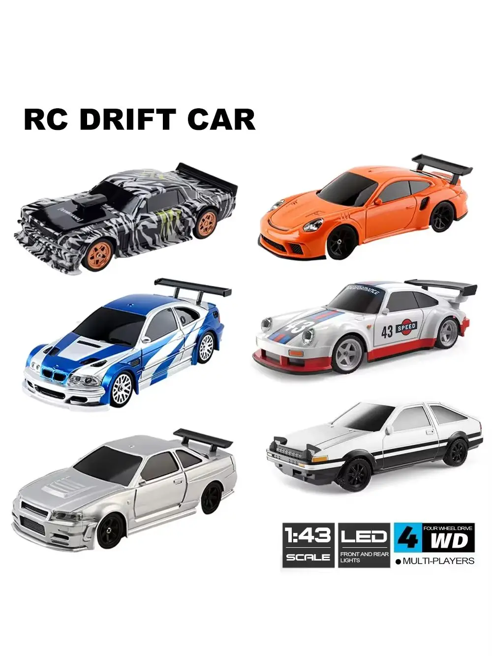 1/43 4WD RC Drift Auto 2.4G Mini Raceauto Afstandsbediening Snelheidsauto RTR Vierwielaandrijving Hoge Snelheid Model Speelgoed voor Kinderen Jongens Cadeau - afbeelding 2