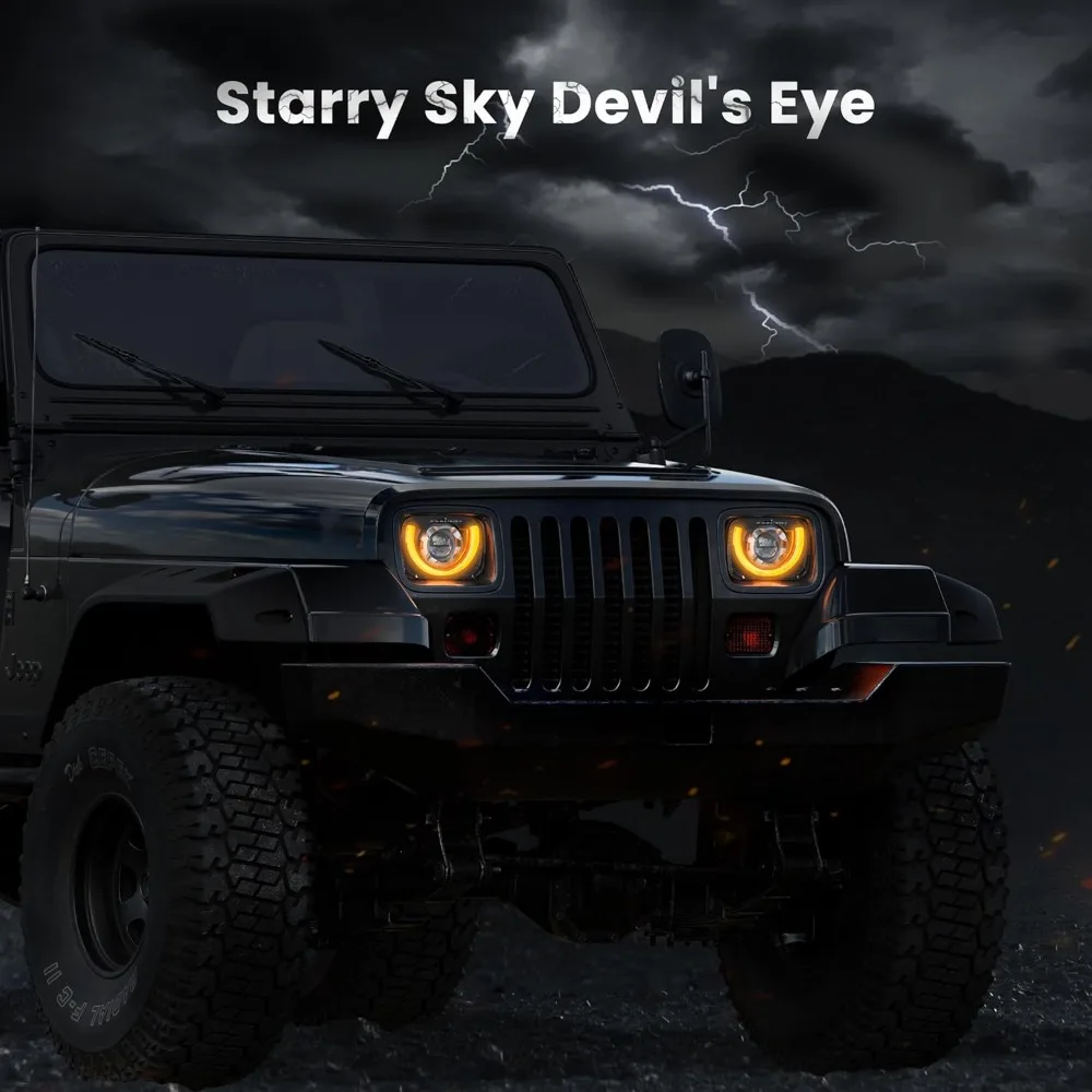 الأفضل - 2025 2000% مصابيح أمامية LED ساطعة 5x7 7x6 H6054 متوافقة مع جيب رانجلر YJ شيروكي XJ [DOT][مضادة للوهج]DRL