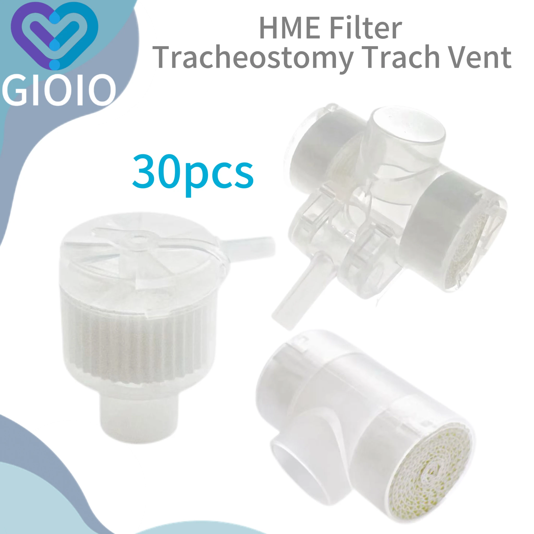30 Peças Filtro HME para Traqueostomia Tipo L/T Descartável Esterilizado Trocadores de Calor e Umidade
