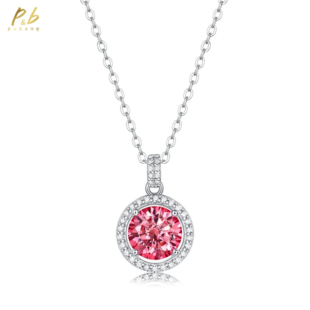

PuBang Fine Jewelry Real 925 Sterling Silver 3EX VVS1 1-3 Carat Pink Moissanite Diamonds Gems Women Necklace Pendant Wholesale