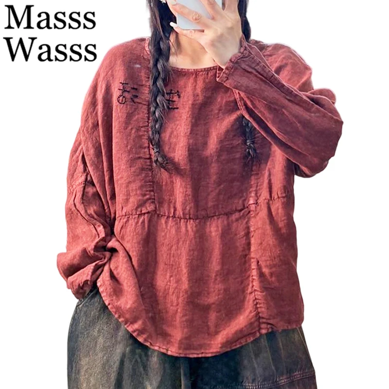 

Masss Wasss Summer Vintage Leisure T-Shirts Womens 2026 Classic Loose Printed Clothes Ladies Japanese Design Fashion O Neck Tops