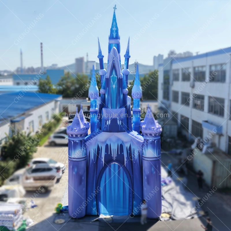 Giant Inflatable Ice Snow Castle Model, Blow Up Frozen Castle for Party, Event, Courtyard, Mall Winter Theme Decor Prop