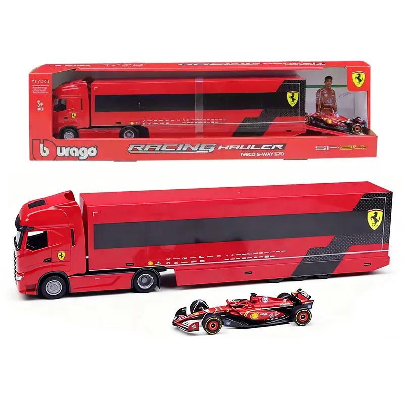 Bburago 1:43 IVECO S-WAY 570 Ferrari F1 SF24 Benz W15 Transport