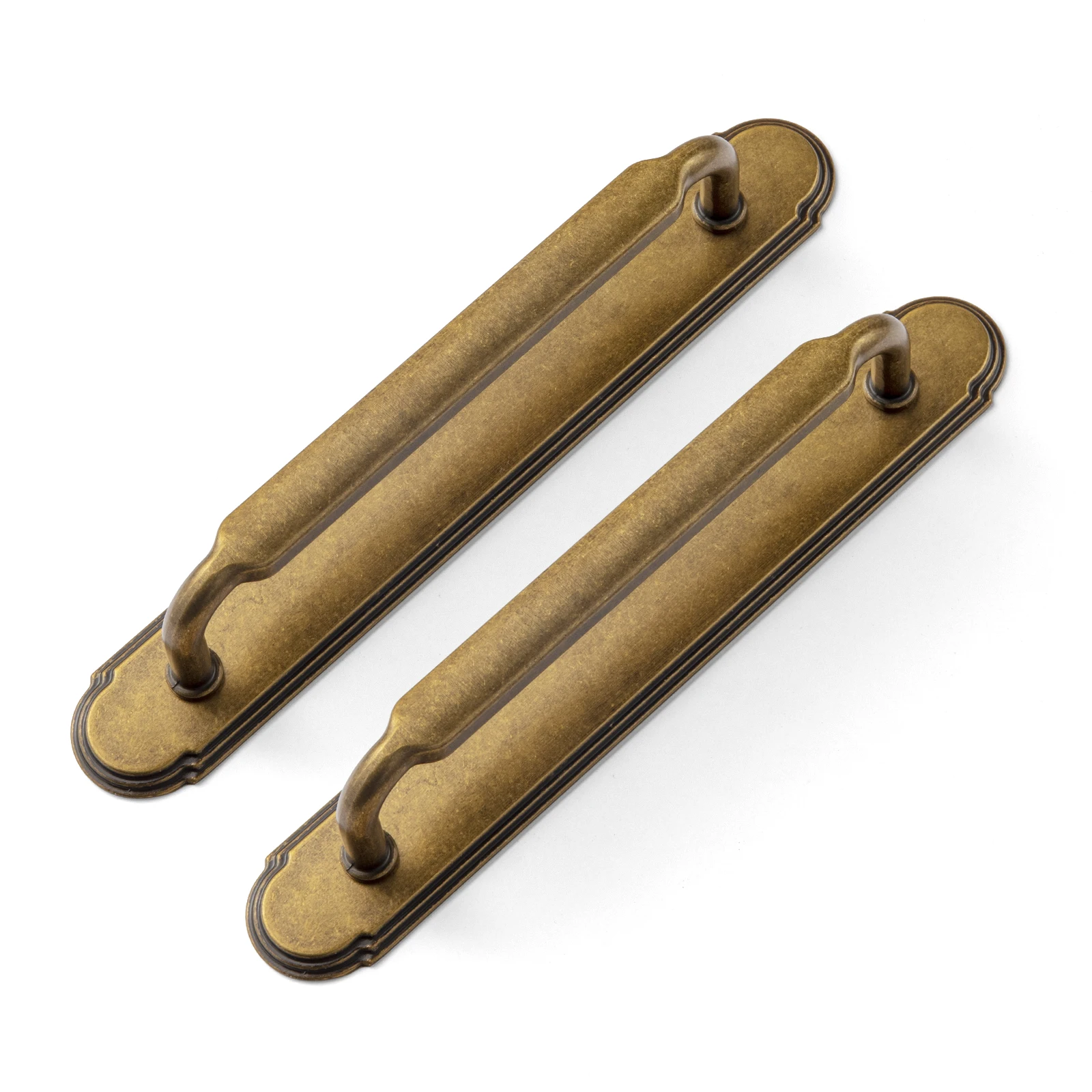 Goo-Ki 2 Pack Cabinet Pulls with Base Plate/Backplate Antique Brass,12-3/5 Inch Hole Center Retro Brass Vintage Zinc Alloy Kitchen Drawer Pulls Handles with Spacer
