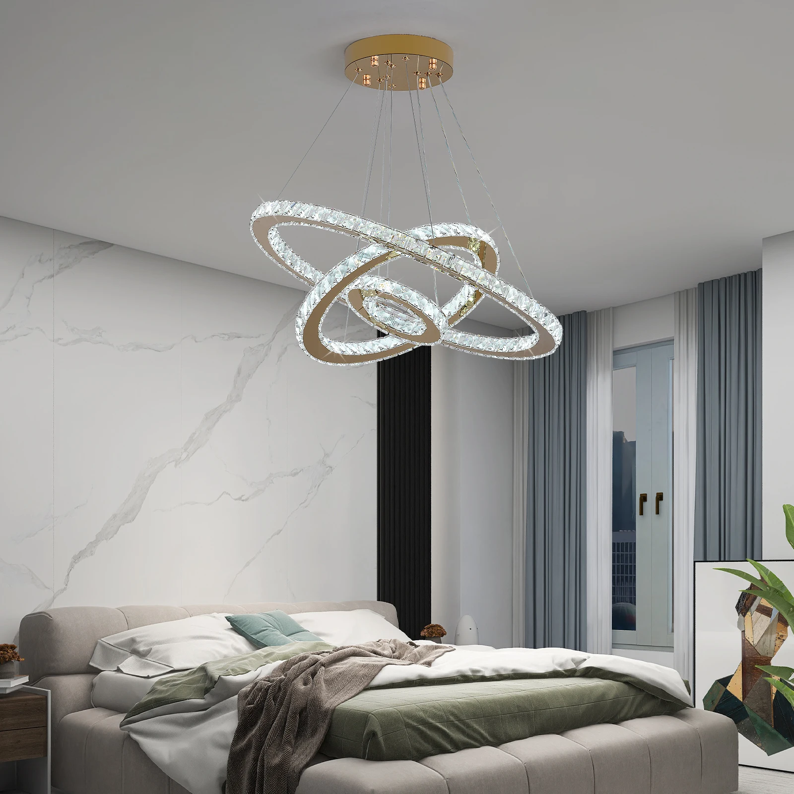 Crystal Luxury Pendant Lights for Living Room Remote Control Chandelier Lamp Bedroom Dining Room Smart Hanging Lighting Fixtures
