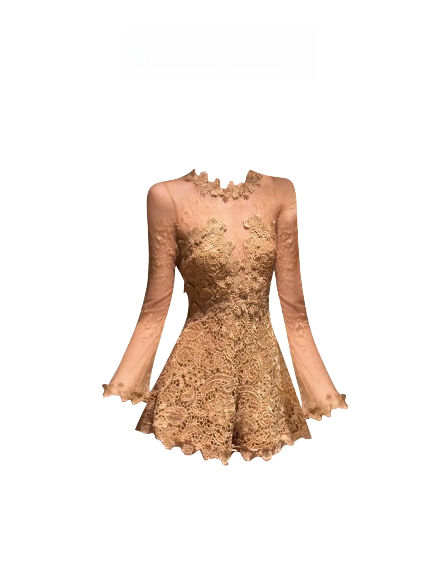 

HEZA Lace See-tough ort Dr Women's Winter High Waist A-line Skirt Sle French Sle plus Size Pure Desire Dr