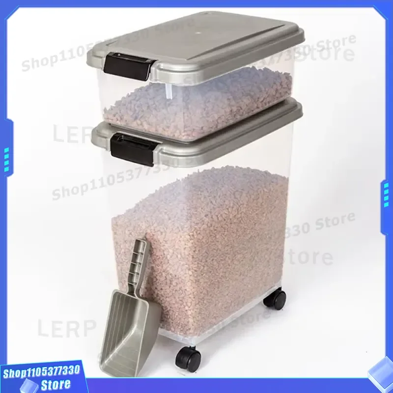 Large Capacity Pet Food Storage Container with Lid and Scoop Rolling Bin for Dog Cat Kibble Airtight Keeper with Wheels