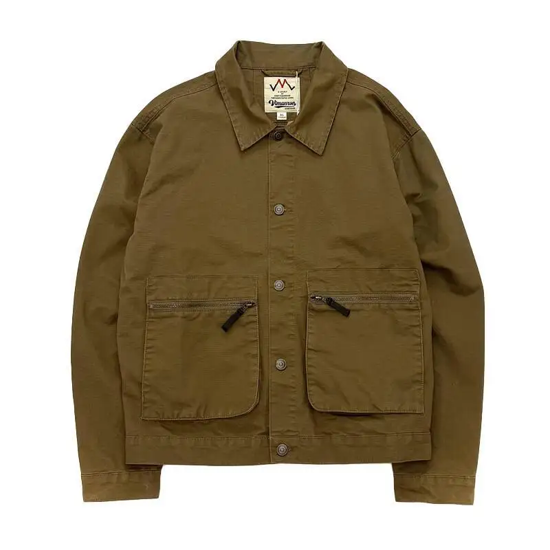 

Vintage Men's Canvas Cargo Jacket Autumn Heavyweight Wash Cotton Windbreaker Jacket Outdoor Sportswear Coats With Multi Pocket
