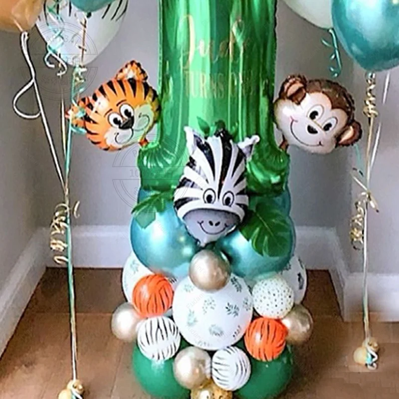 42pcs Jungle Animal Party Decoration Balloon Mini Monkey Tiger Zebra Head Green Number Foil Balloon Child Birthday Decor Balloon