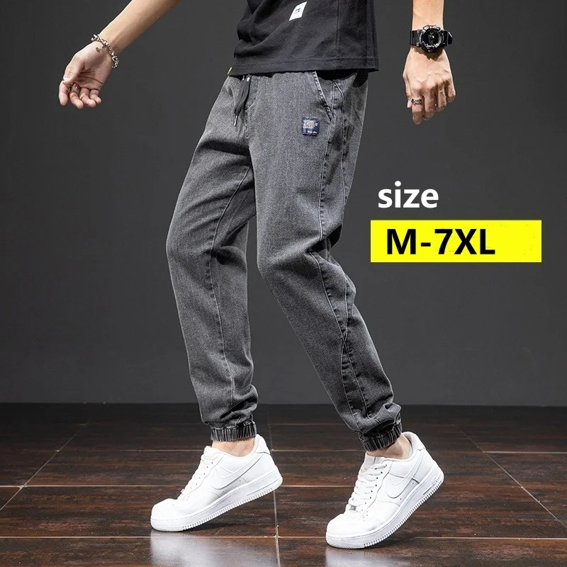 

Autumn Jeans Joggers Mens 120KG Plus Size 6XL 7XL 8XL 5XL Loose Boys Trousers Jogging Ankle Length Male Harem Denim Casual Pants