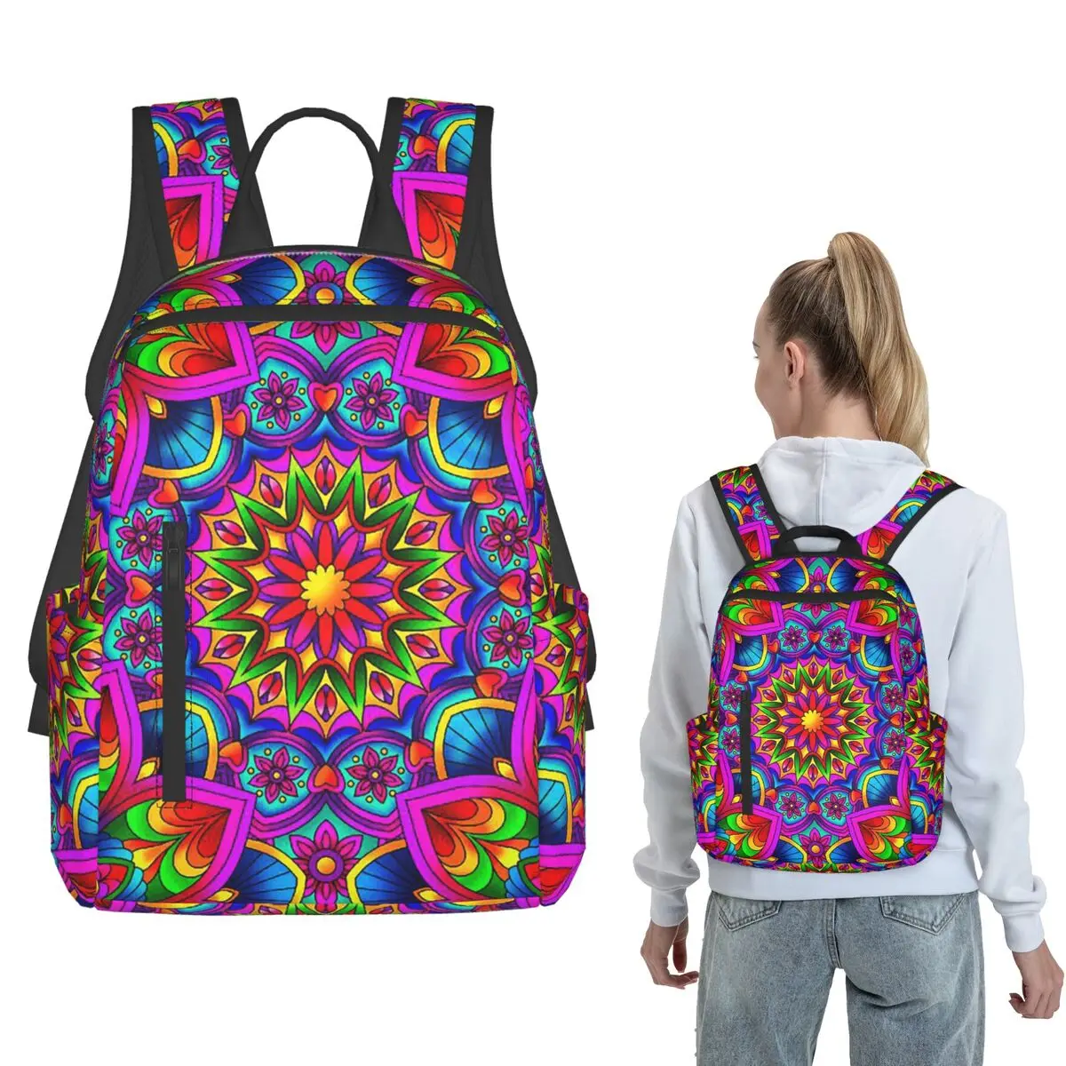 Psychedelic Summer Color Mandala Print Backpack Daypack Boys Girls BookBag School Bag Shoulder Bags for Men Women