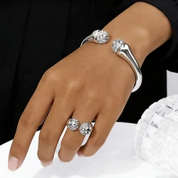 Women Bracelet And Ring Set Luxury Gold Color Bangle Shiny Zircon 18K Gold Plated Party Accessories Ideal Gift