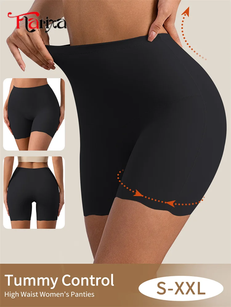 Flarixa Ice Silk High Waist Safety Shorts Women Tummy Control Butt Lifter Anti Chafing Shaping Panties Under Dress